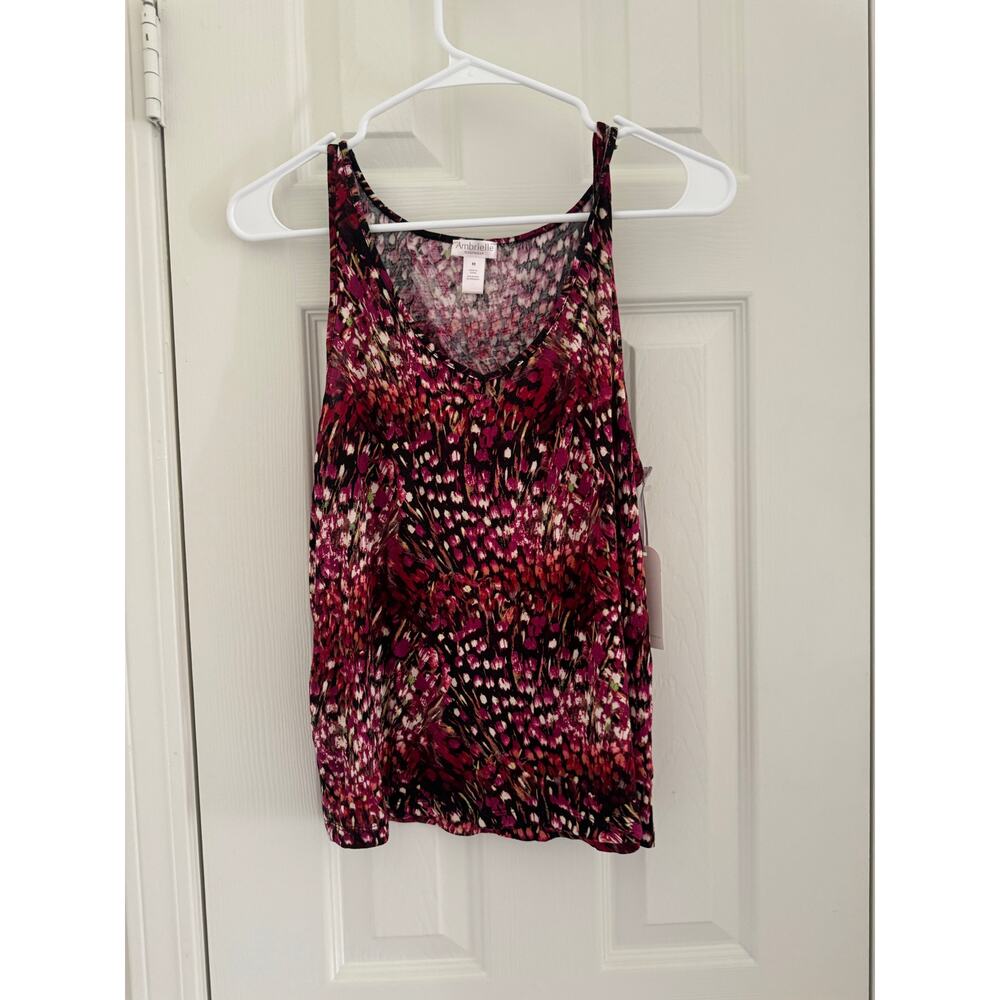 Nwt Ambrielle Sleepwear Rayon Pink Red Feather Print Cami Tank Top Womens Medium - Picture 4 of 11
